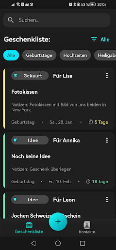 Android application Geschenkliste Plus screenshort