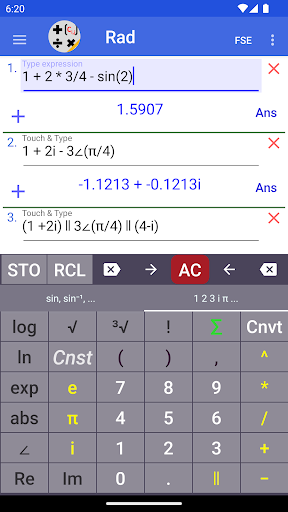 Android application Complex Number Calculator screenshort