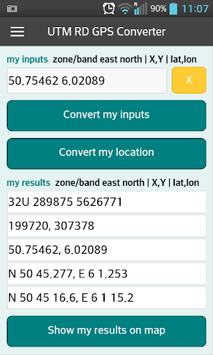 UTM RD GPS converter Screenshot