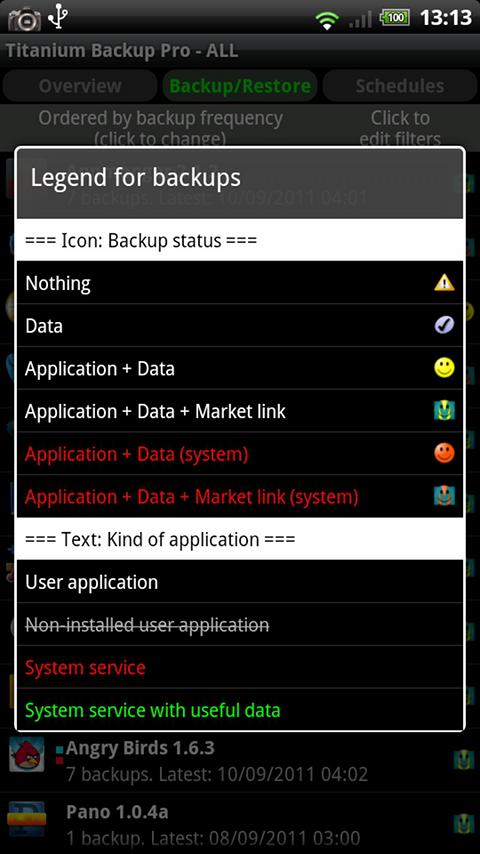 Android application Titanium Backup (root needed) screenshort