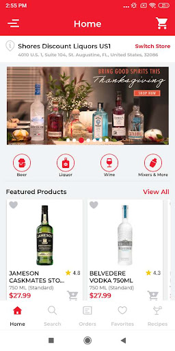 Android application Shores Liquor screenshort