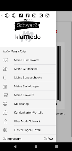Mode SchwarZ Kunden App Screen 2