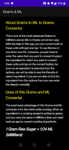 ML to Grams to Milliliters Screen 3