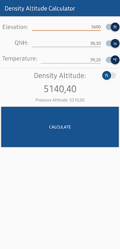 Density Altitude Calculator Screen 2