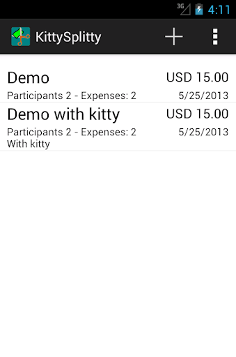 Android application KittySplitty screenshort