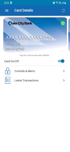 Android application Lake City Bank Card Controls screenshort