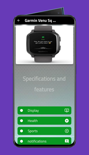 Android application Garmin Venu Sq guide screenshort