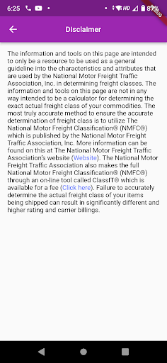 Freight Class Calculator Screen 2