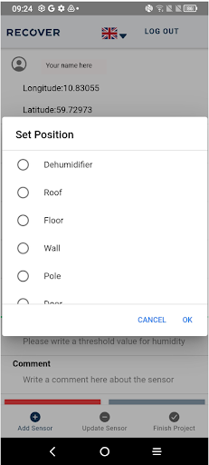 RecoverSensorApp Screen 3