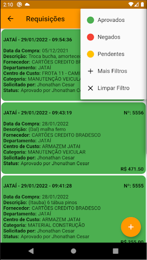 Android application Requisições AgroServ screenshort
