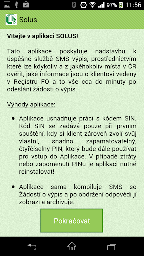 SOLUS – SMS výpis Screen 2