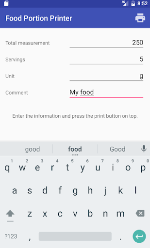 Food Portion Printer Screen 2