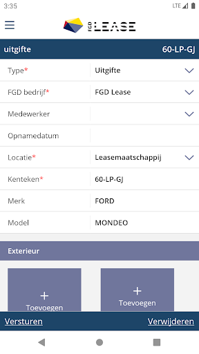 FGD Lease inname/uitgifte app Screen 3