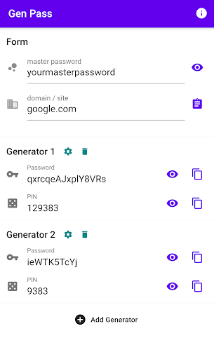 AlgoGenPass password generator Screen 2