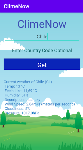 Android application ClimeNow screenshort