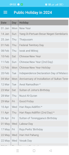 Malaysia Calendar Screen 3