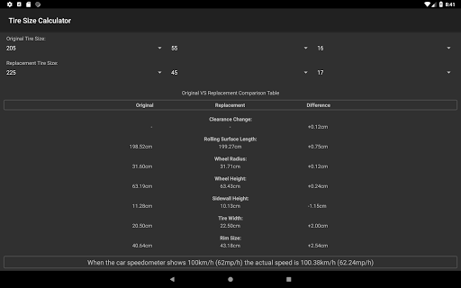 Tire Size Calculator Screen 3