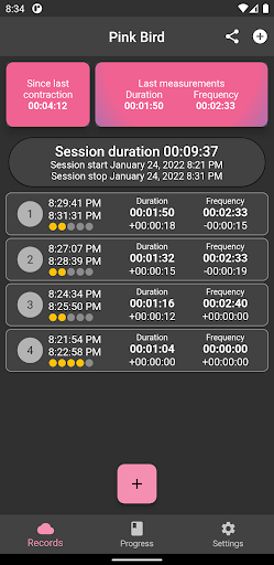 Contraction timer - PinkBird Screen 2