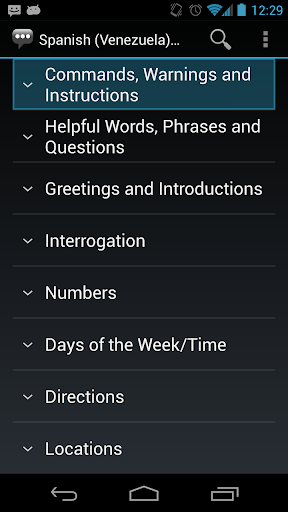 Android application Spanish (Venez.) Basic Phrases screenshort