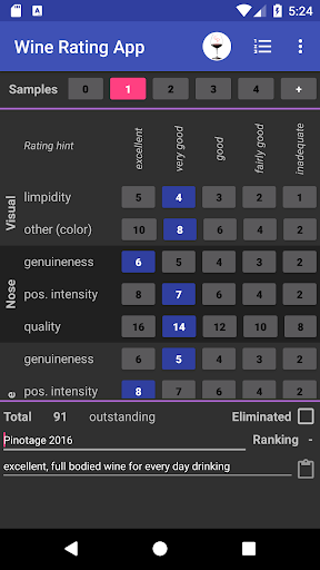 Wine Rating App 100, rate wine Screen 2