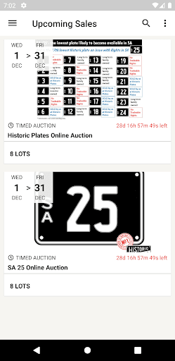 Android application Historic Number Plates Auction screenshort