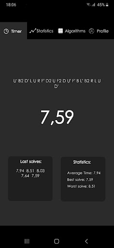 Android application sCube - speedcubing timer screenshort