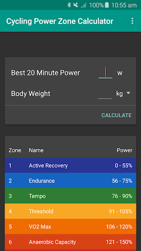 Android application Cycling Power Zones screenshort