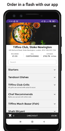 Android application Tiffins Club, Stoke Newington screenshort