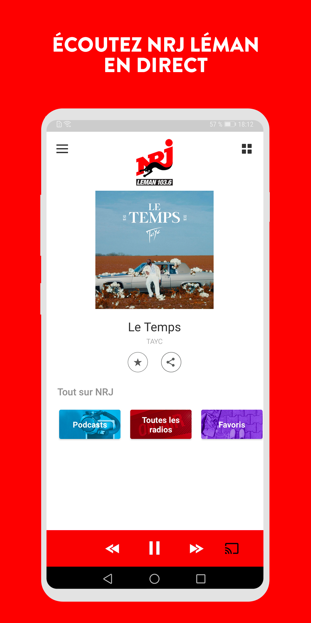 Android application NRJ Léman : Radio, Podcasts, Musique, Playlists screenshort