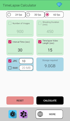 TimeLapse Calculator Screen 2