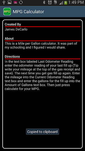 MPG Calculator Screen 2