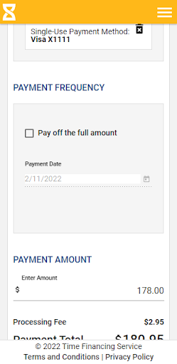 Time Financing Service Screen 2