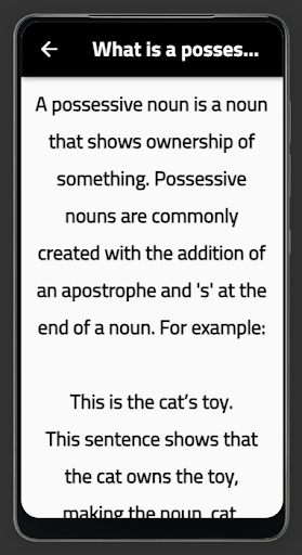 Android application singlar Possessive nouns screenshort