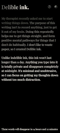 Delible ink. Screen 2