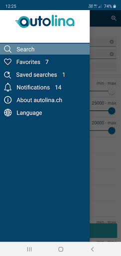 Android application autolina.ch has 90'000 cars screenshort