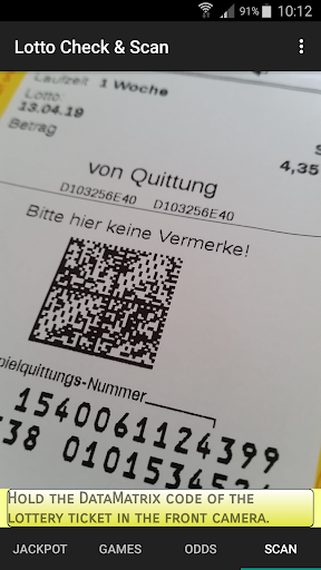 Lotto Check & Scan Screen 3