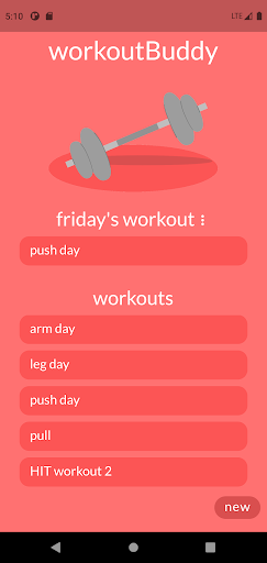 Android application workoutBuddy screenshort
