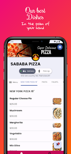 Android application Sababa pizza screenshort