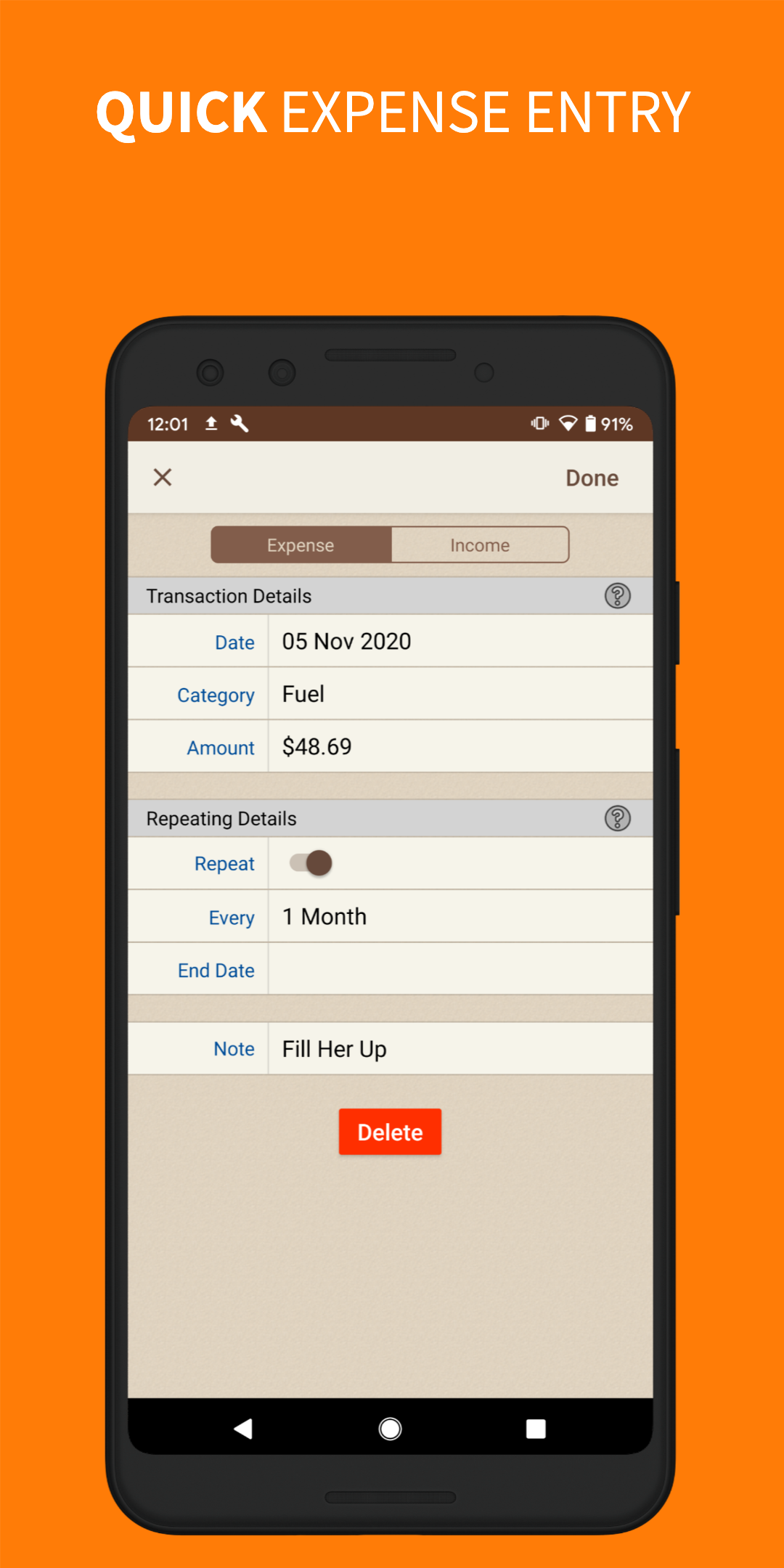 Android application Spending Tracker screenshort