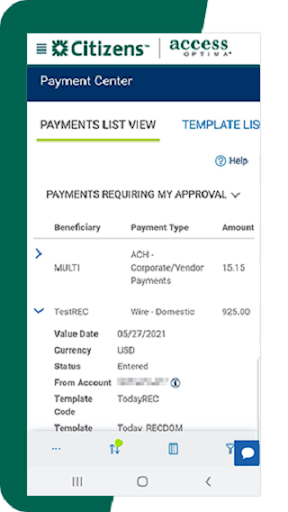 Screenshot of accessOPTIMA® Mobile