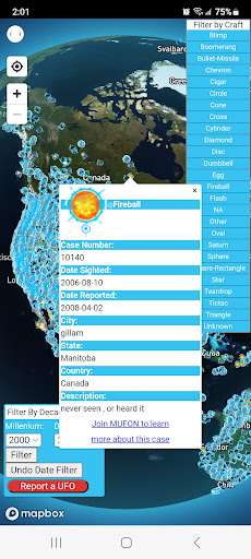 MUFON UFO Sightings Map Screen 3