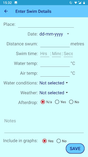 Open Water Swimming Diary Screen 3