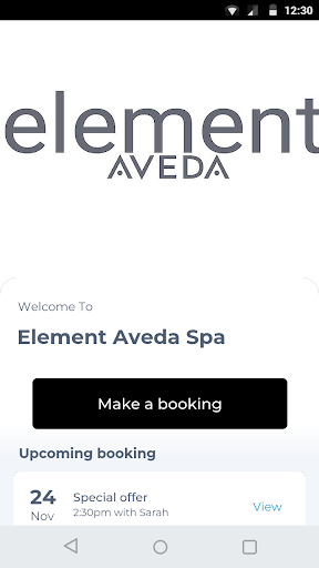 Android application Element Aveda Spa screenshort