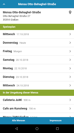 Android application Mensa Gießen screenshort
