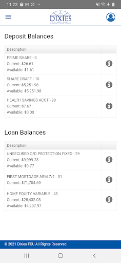 Dixies FCU Mobile Screen 2