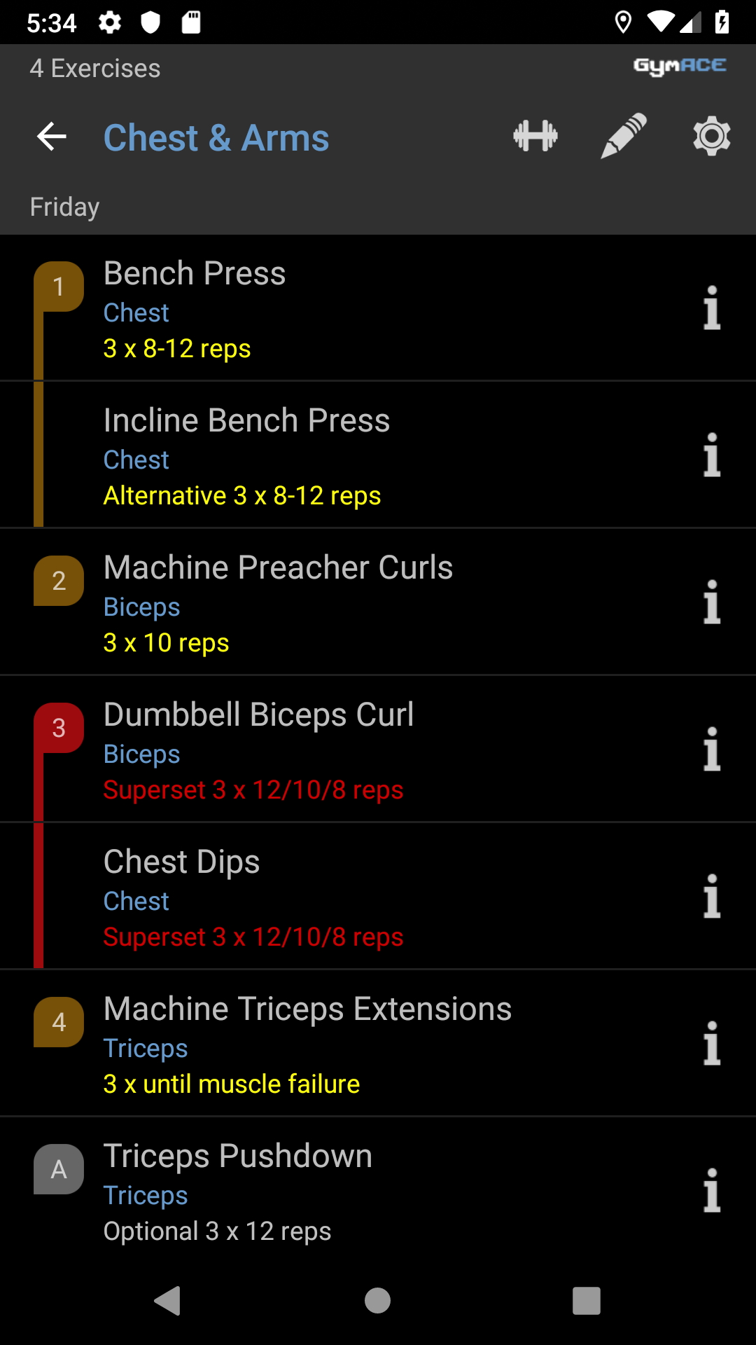 Android application GymACE Pro: Workout Tracker & Body Log screenshort