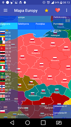 Android application Europe map screenshort