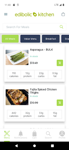 Android application Edibolic Meals screenshort