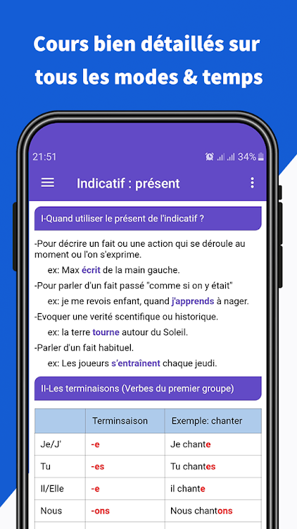 Conjugaison cours et exercices - 1.1.9 - (Android)
