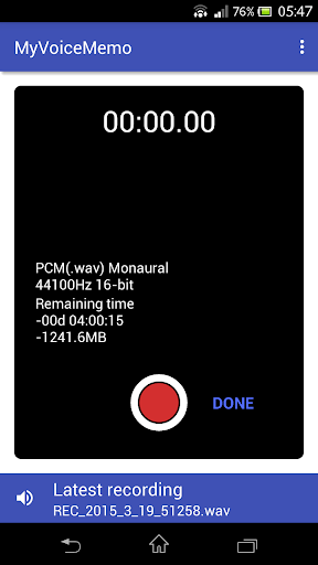 Android application MyVoiceMemo PCM WAV Recorder screenshort